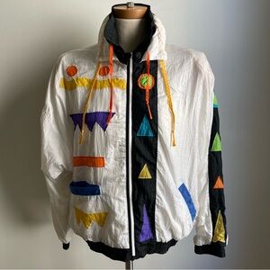Vintage 80s Morgan Sport Windbreaker Jacket Geometric Memphis Colorful Large